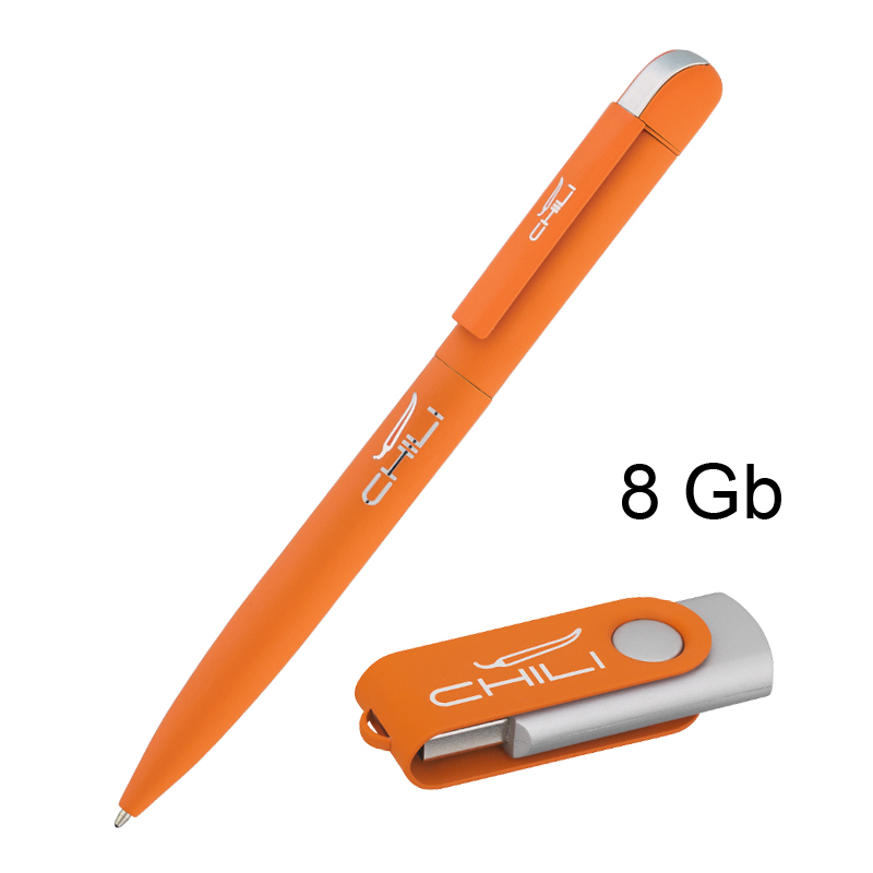 Набор ручка + флеш-карта 16 Гб в футляре, покрытие soft touch, цвет оранжевый
