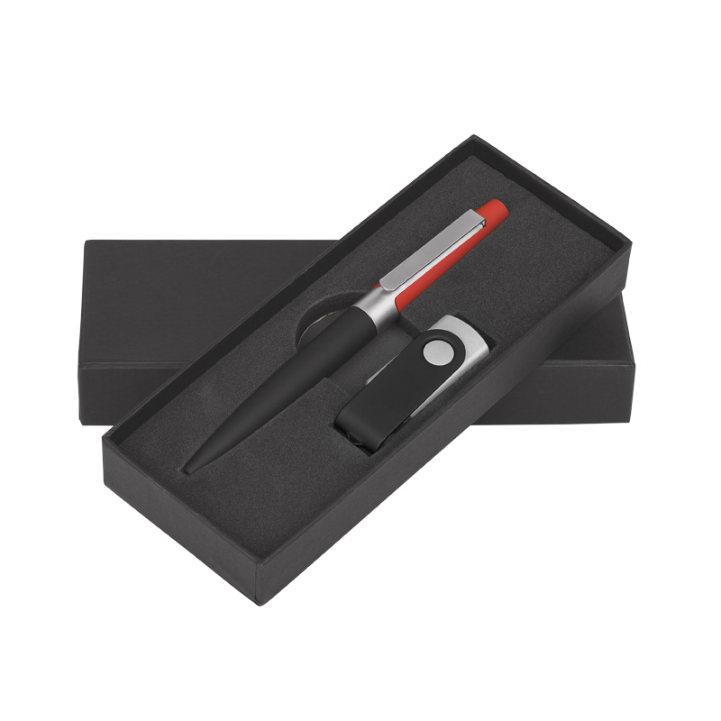 Набор ручка + флеш-карта 8 Гб в футляре, покрытие soft touch, цвет черный с красным