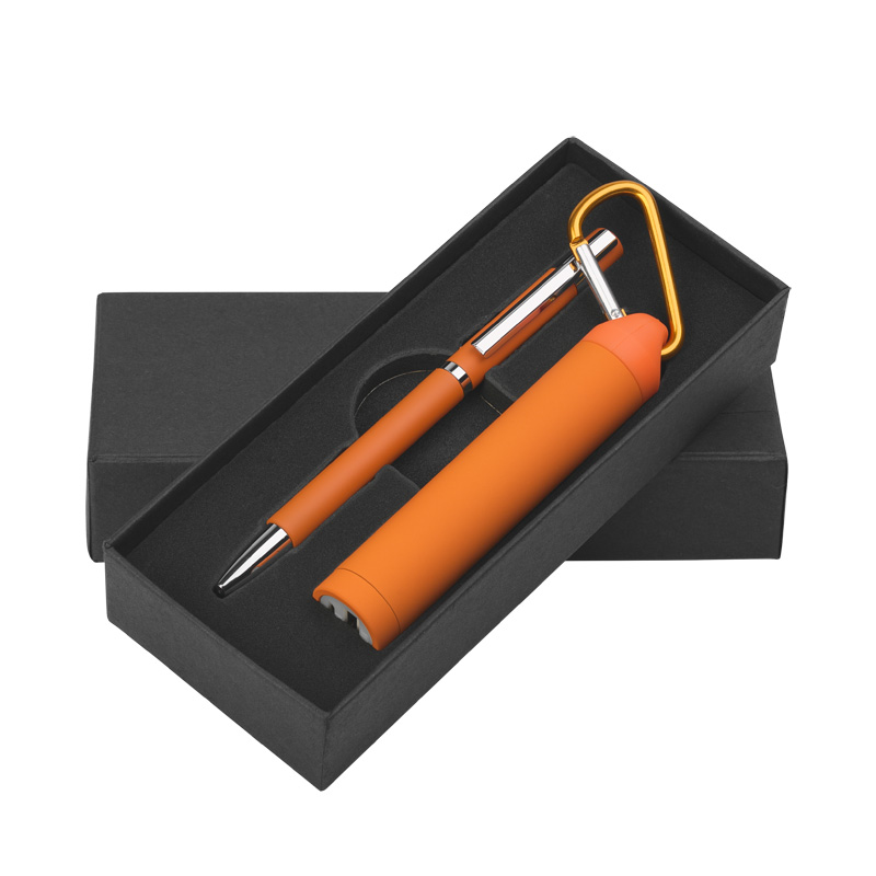Набор ручка + зарядное устройство 2800 mAh в футляре, покрытие soft touch, цвет оранжевый