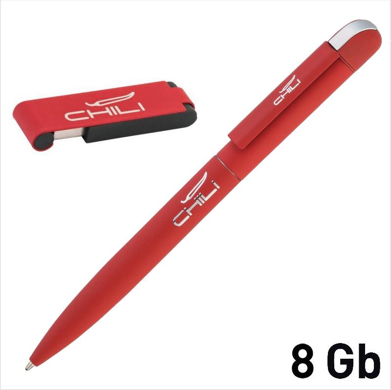 Набор ручка "Jupiter" + флеш-карта "Case" 8 Гб в футляре, покрытие soft touch, цвет красный
