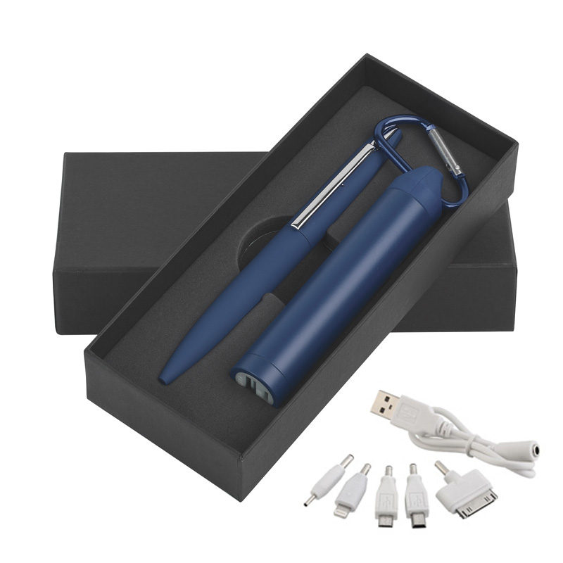 Набор ручка c флеш-картой 8Гб + зарядное устройство 2800 mAh в футляре, покрытие soft touch, цвет темно-синий