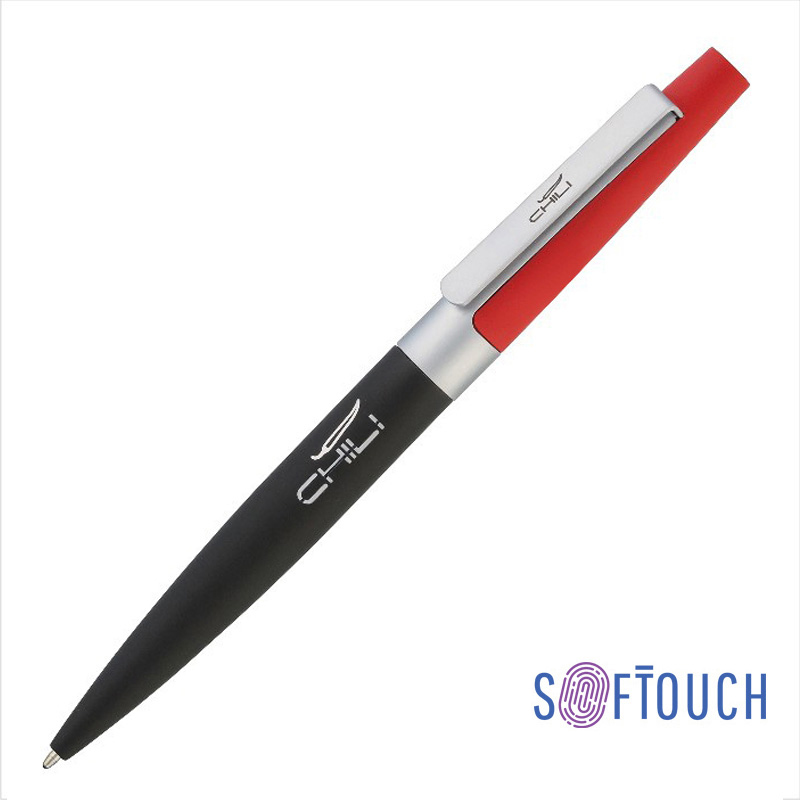 Ручка шариковая "Peri", покрытие soft touch, цвет черный с красным