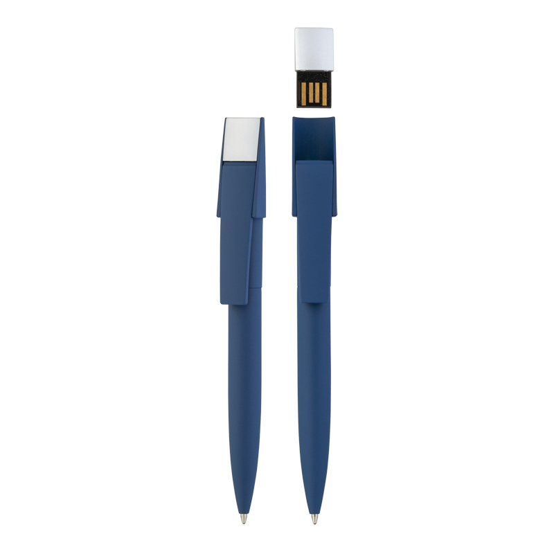 Ручка шариковая "Semiram" с флеш-картой на 8GB, покрытие soft touch, цвет темно-синий с серебристым