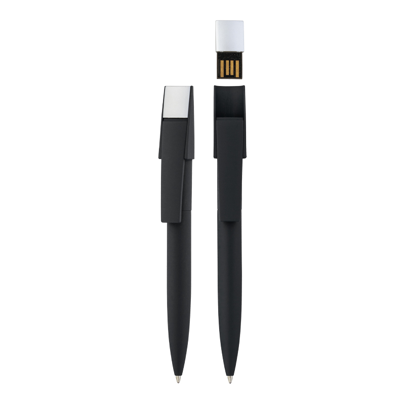 Ручка шариковая "Semiram" с флеш-картой на 8GB, покрытие soft touch, цвет черный с серебристым