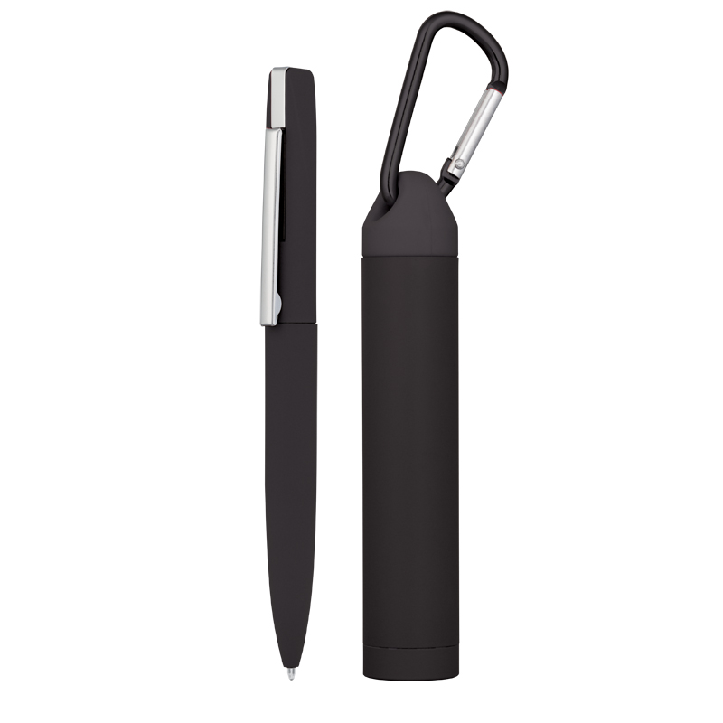Набор ручка + зарядное устройство 2800 mAh в футляре, покрытие soft touch, цвет черный