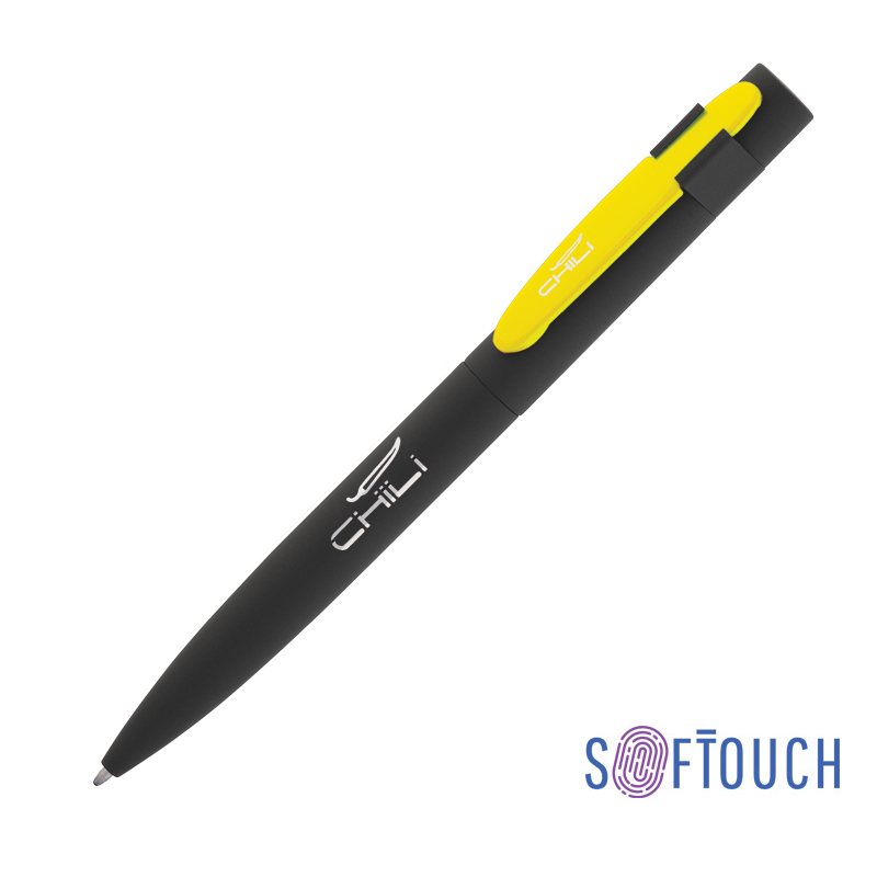 Ручка шариковая "Lip", покрытие soft touch, цвет черный с желтым
