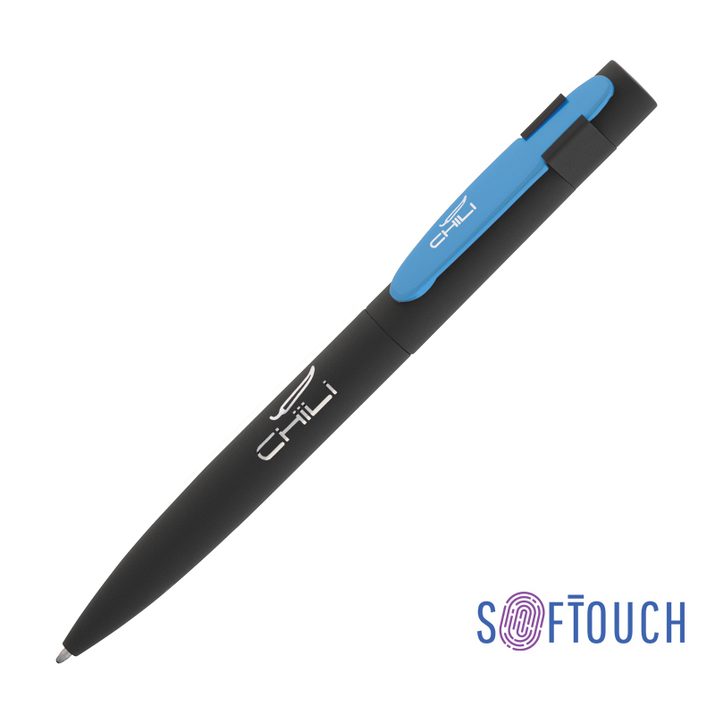 Ручка шариковая "Lip", покрытие soft touch, цвет черный с голубым