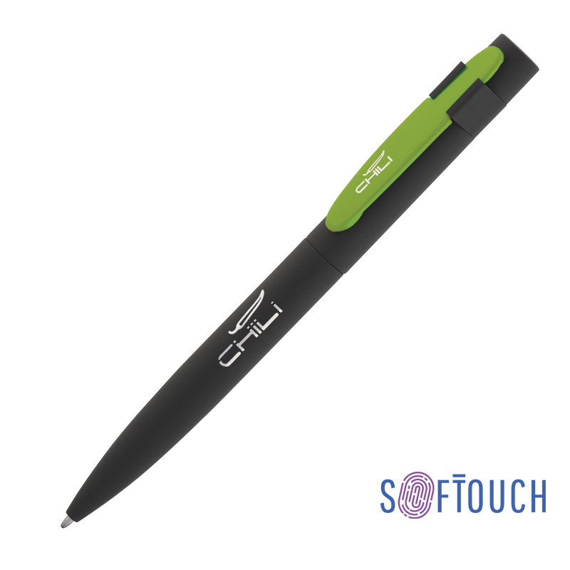 Ручка шариковая "Lip", покрытие soft touch, цвет черный с зеленым яблоком