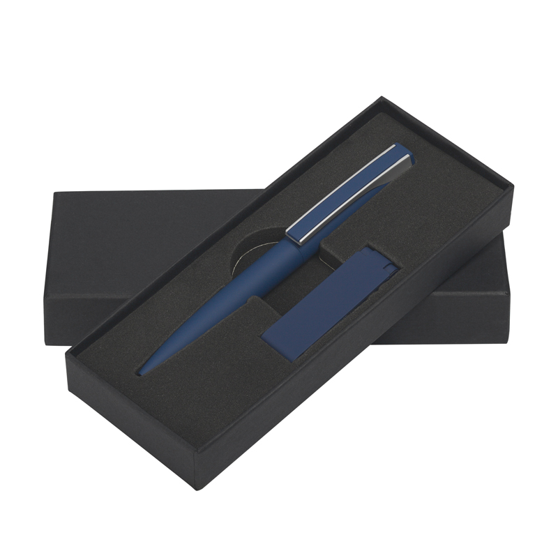 Набор ручка + флеш-карта 8 Гб в футляре, покрытие soft touch, цвет темно-синий с серебристым