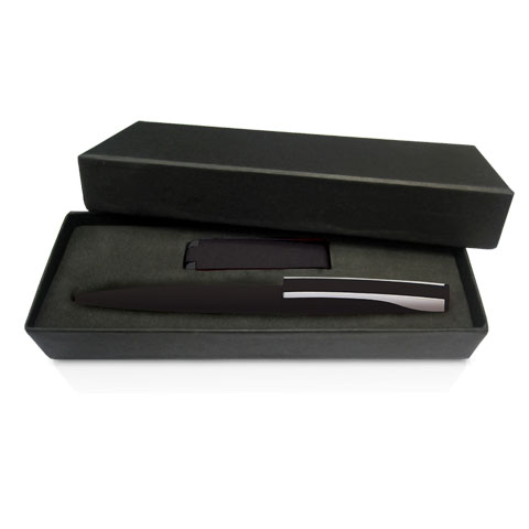 Набор ручка + флеш-карта 8 Гб в футляре, покрытие soft touch, цвет черный с серебристым