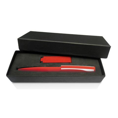 Набор ручка + флеш-карта 8 Гб в футляре, покрытие soft touch, цвет красный с серебристым