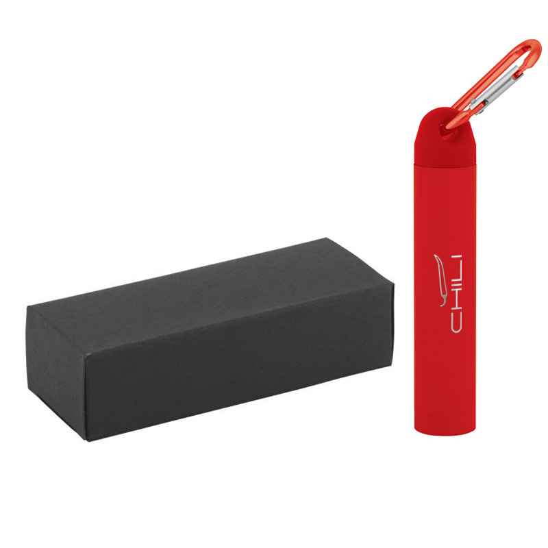 Зарядное устройство "Minty" 2800 mAh, с карабином, оранжевый, покрытие soft touch#, цвет красный