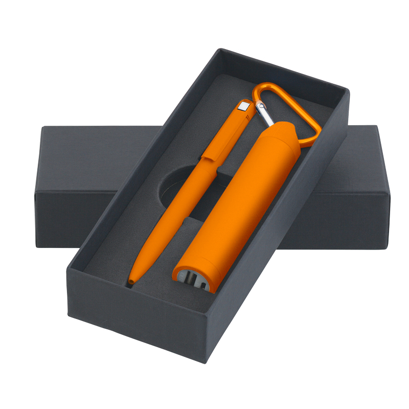 Набор ручка + зарядное устройство 2800 mAh в футляре, покрытие soft touch, цвет оранжевый