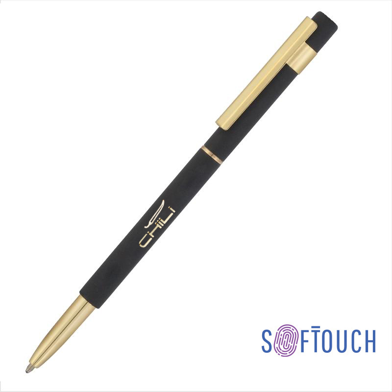 Ручка шариковая "Star", покрытие soft touch, цвет черный с золотом