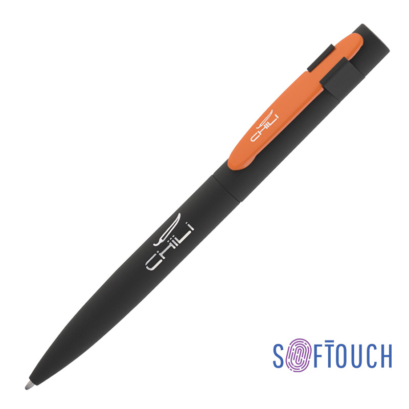 Ручка шариковая "Lip", покрытие soft touch, цвет черный с оранжевым