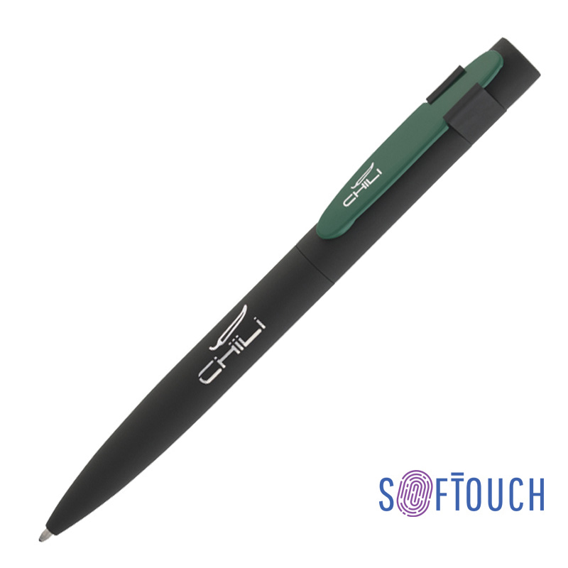 Ручка шариковая "Lip", покрытие soft touch, цвет черный с зеленым
