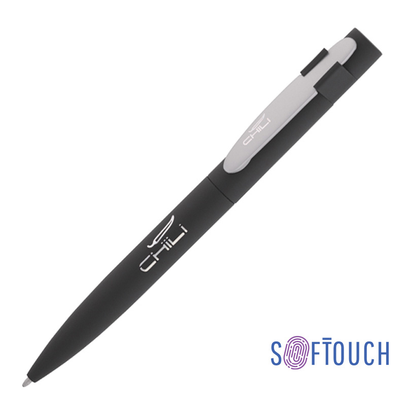 Ручка шариковая "Lip", покрытие soft touch, цвет черный с серебром