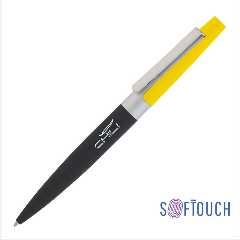 Ручка шариковая "Peri", покрытие soft touch, цвет черный с желтым
