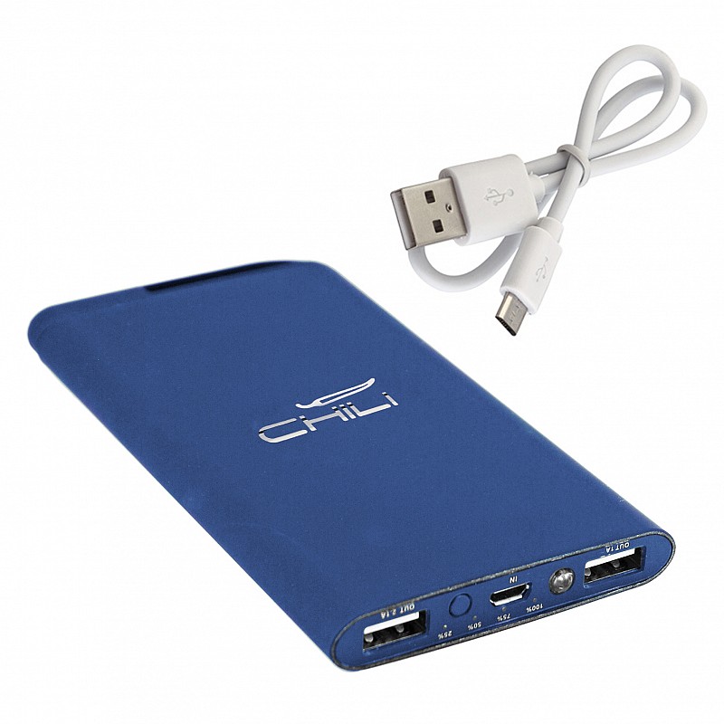 Зарядное устройство "Theta", 6000 mAh, 2 выхода USB, покрытие soft touch, цвет темно-синий