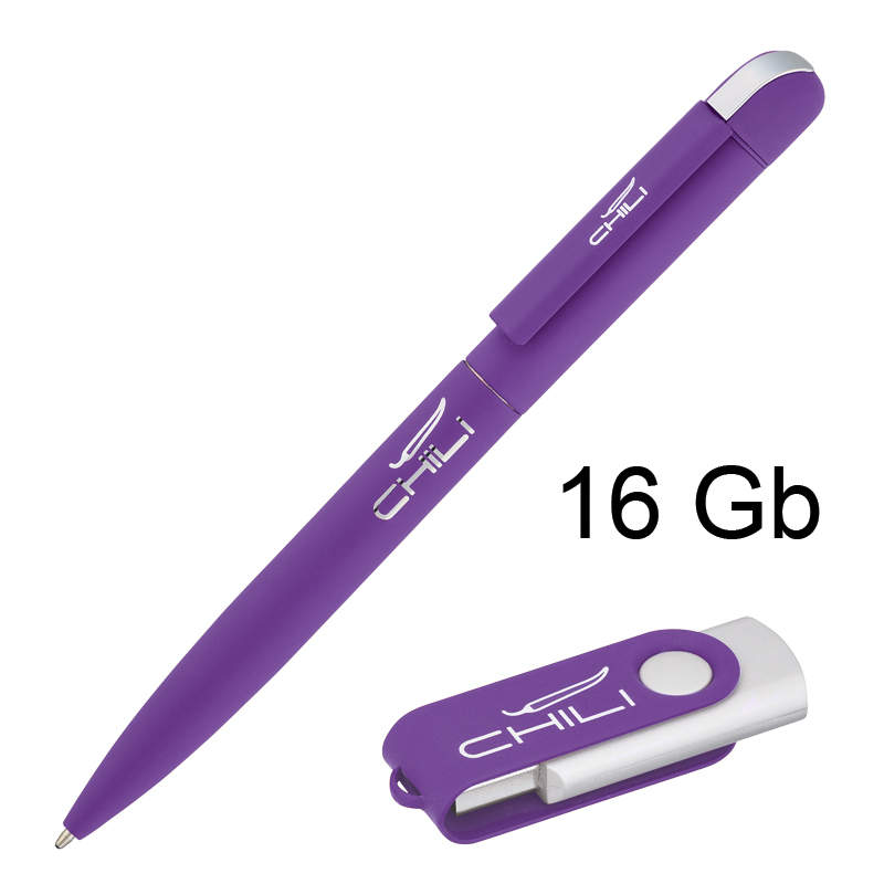 Набор ручка "Jupiter" + флеш-карта "Vostok" 16 Гб в футляре, покрытие soft touch, цвет фиолетовый