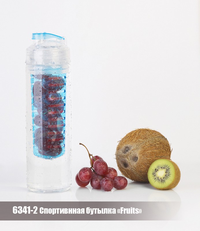 Бутылка спортивная "Fruits" с емкостью для фруктов, 0,7 л., цвет синий/прозрачный