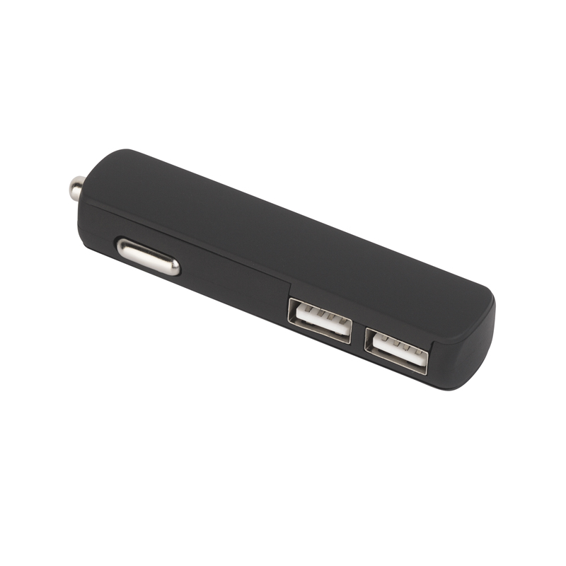 Автомобильное зарядное устройство "Slam" с 2-мя разъёмами USB, покрытие soft touch, цвет черный