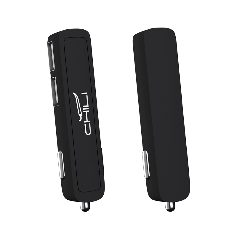 Автомобильное зарядное устройство "Slam" с 2-мя разъёмами USB, покрытие soft touch, цвет черный