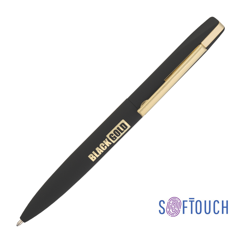 Ручка шариковая "Mercury", покрытие soft touch, цвет черный с золотом