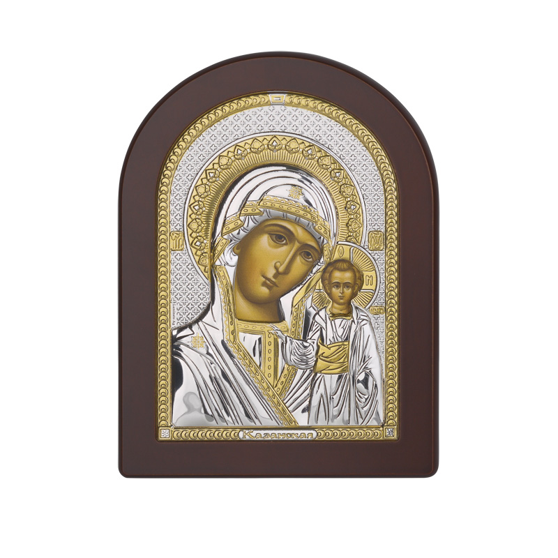 Икона "Богоматерь Казанская", цвет золотистый с серебром