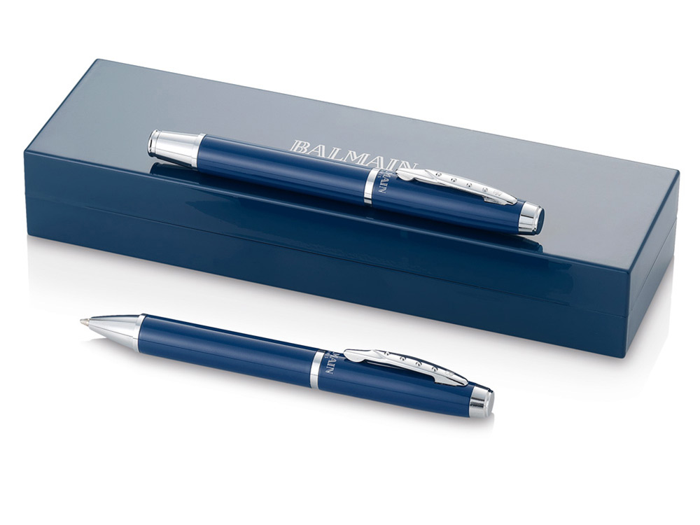Набор ручек "Cape D'agde" в подарочной коробке: ручка шариковая и ручка перьевая, синий, черные чернила