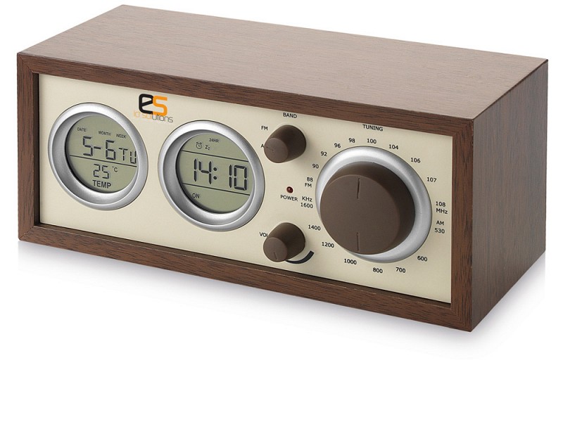 Радио AM/FM "Classic" Радио, календарь, термометр, измеритель влажности, часы, будильник. Дерево.
