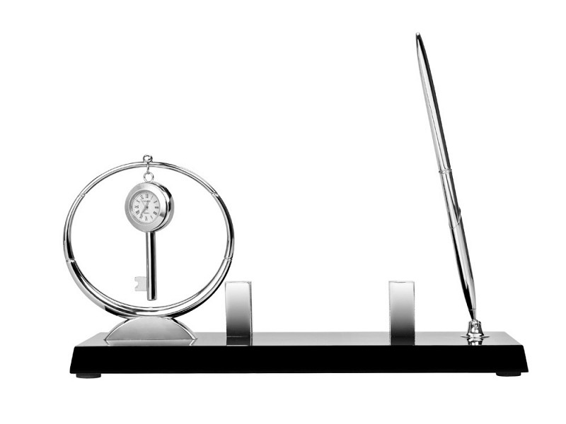 Настольный прибор «Беверли-хиллз»: часы, подставка под визитки, ручка