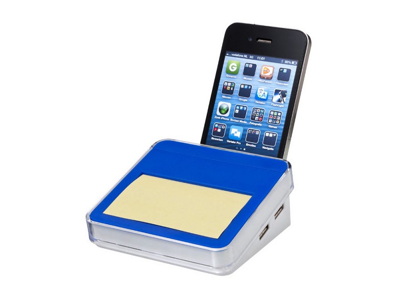 USB Хаб "Arcas" с подставкой для мобильного телефона и блоком стикеров, синий
