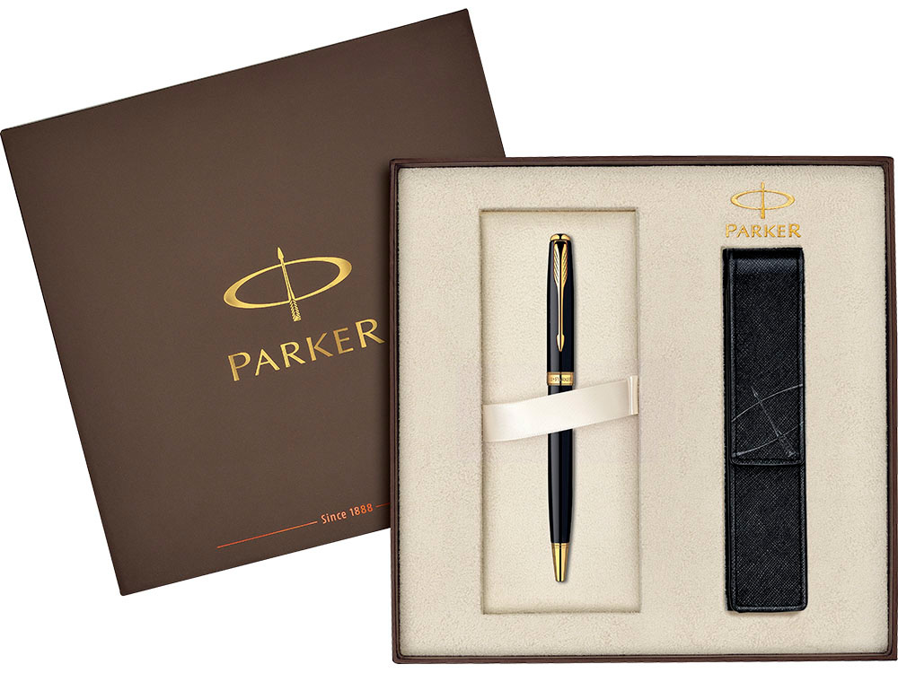 Подарочный набор Parker: ручка шариковая Sonnet Matte Black GT, футляр для ручки
