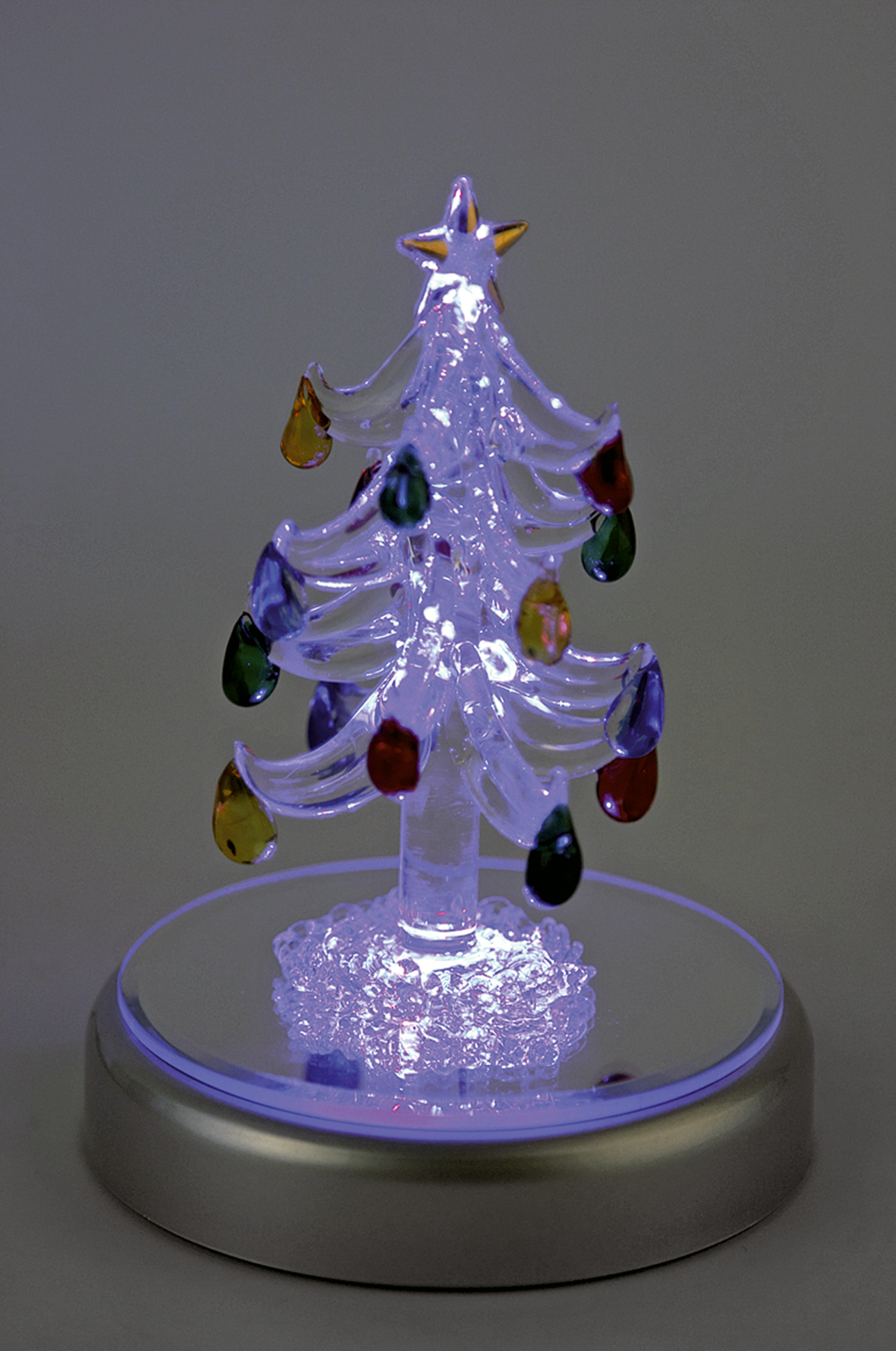 Сказочная новогодняя елка на зеркальной подставке с меняющей цвет подсветкой и музыкой