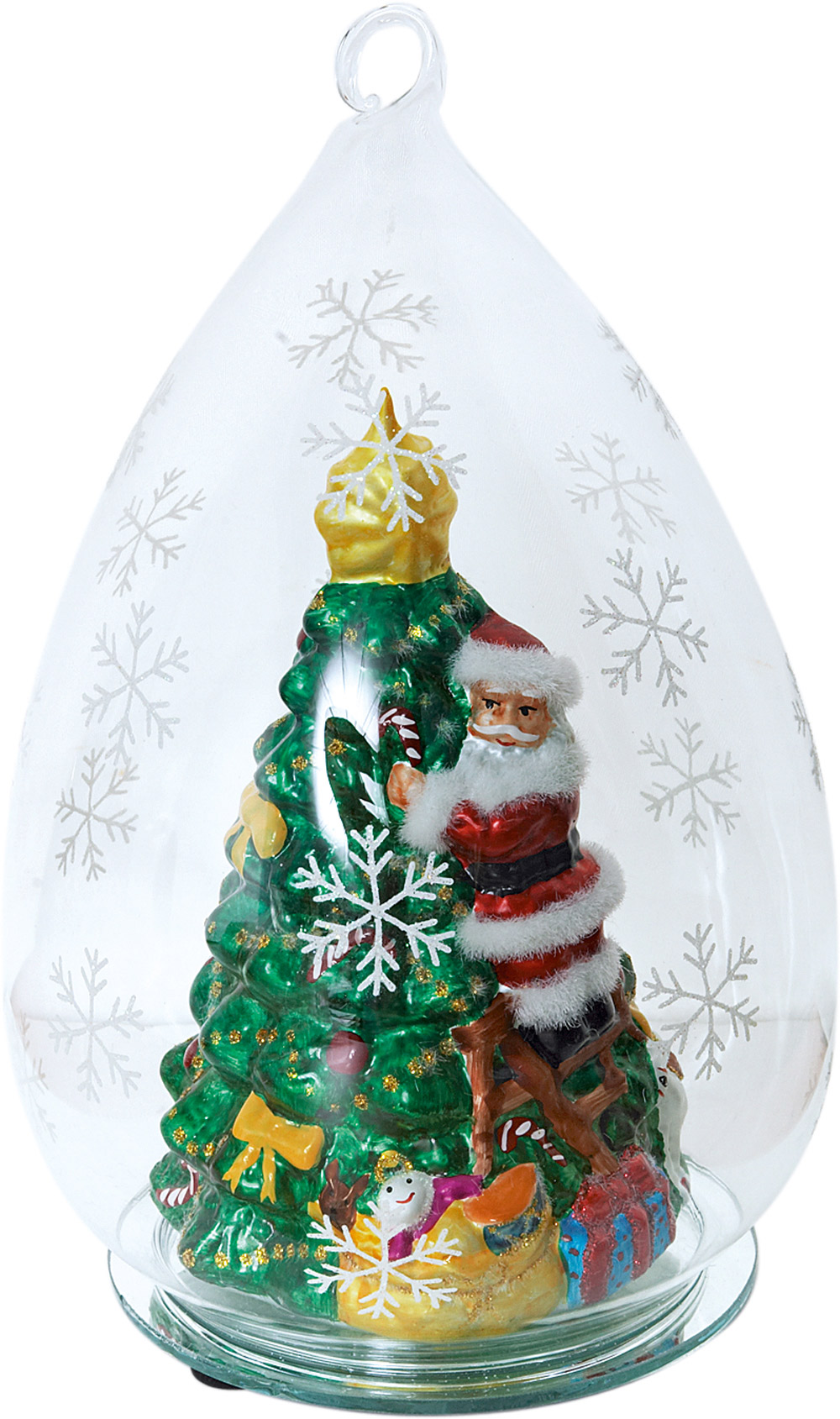 И хвои лесной аромат... Дед Мороз с рождественской елкой под стеклянным колпаком с меняющей цвет подсветкой