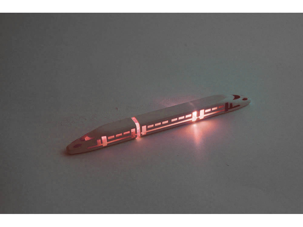 Ручка шариковая «Экспресс» в форме скоростного поезда с подсветкой белая/красная