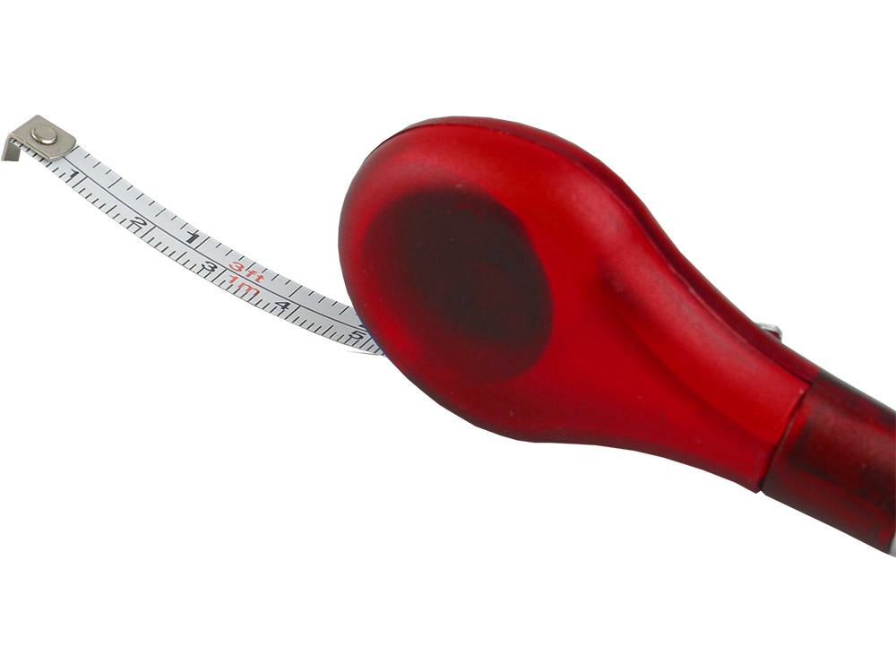 Ручка шариковая с рулеткой 1 м и клипсой для крепления на карман красная