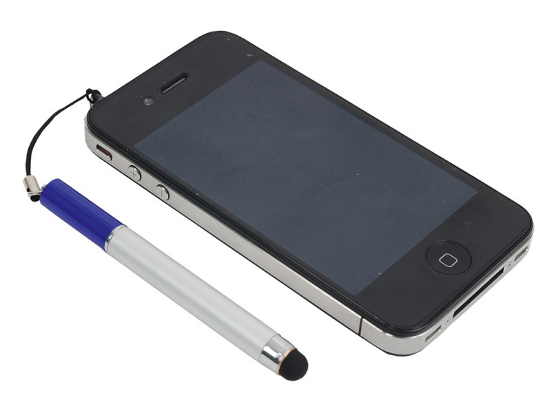 Ручка-подвеска на мобильный телефон со стилусом, серебристый/синий
