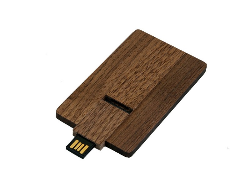 USB-флешка на 64 Гб в виде деревянной карточки с выдвижным механизмом