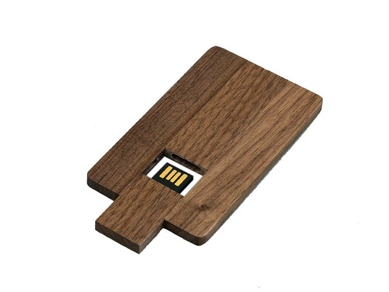 USB-флешка на 32 Гб в виде деревянной карточки с выдвижным механизмом